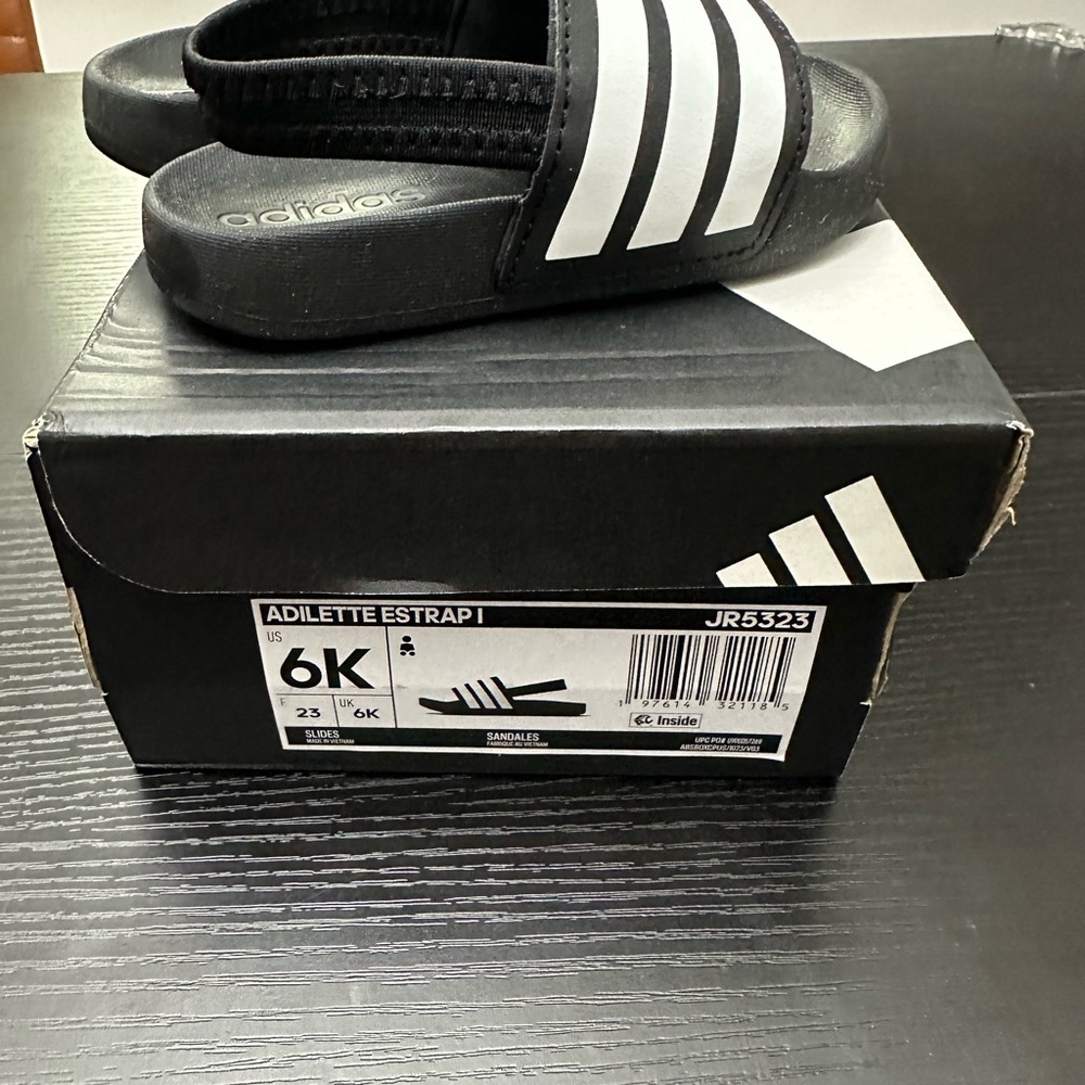 Adidas Kids Black and White Slide Sandals 6K